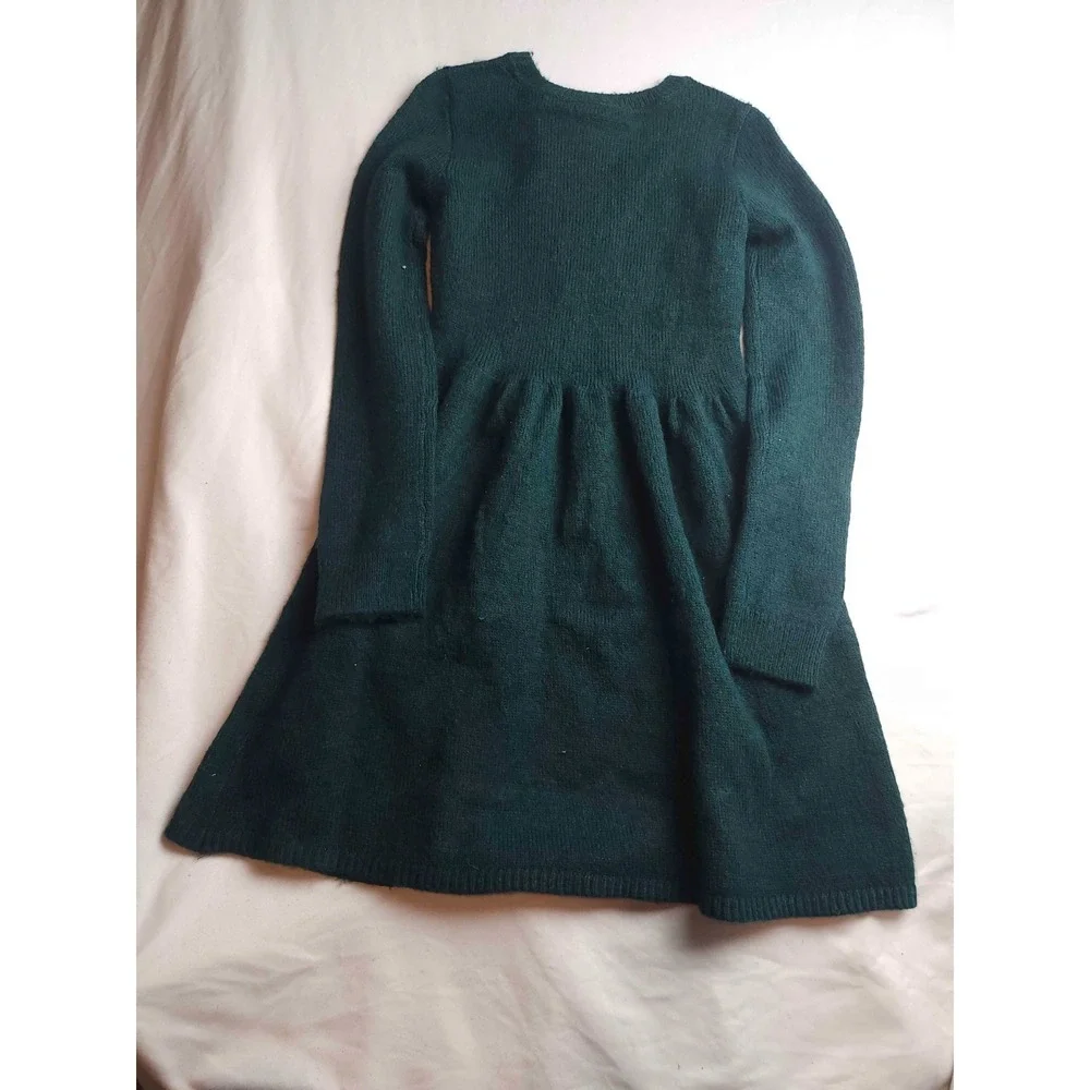 Childrens Place Sweater Dress Girls L 10/12 Green Preppy Classic Festive Holiday
